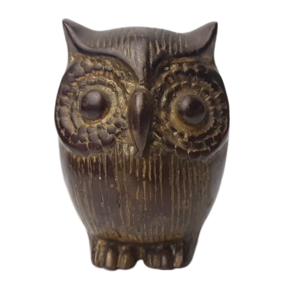 🍒 Vintage Brass Owl Figurine Heavy Patina Metal Boho Statue